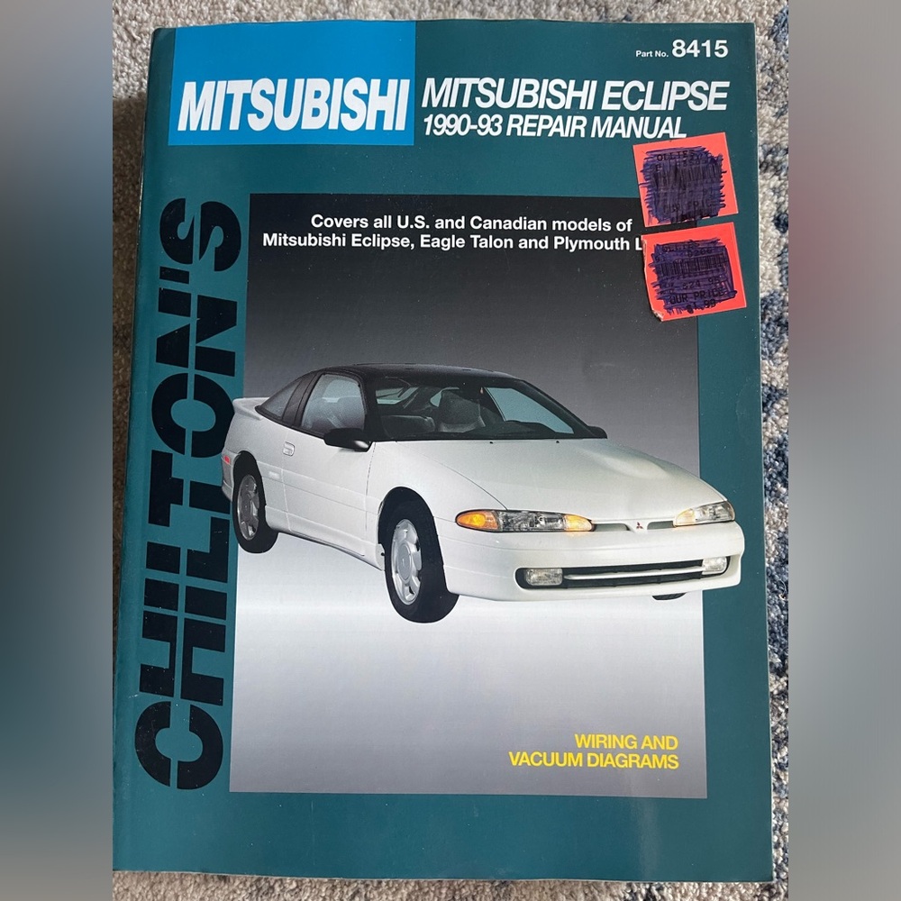 Chilton's Repair Manual Mitsubishi Eclipse 1990-93 #8415 Shop Manual Talon Laser